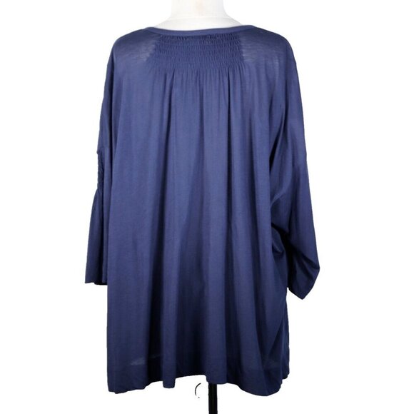 Dries van Noten Women's Size Medium Blue 100% Cotton Shirred Tunic T-Shirt Top - Picture 4 of 7